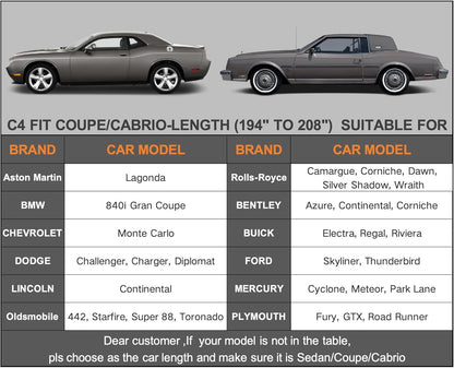 Kayme 6 Lagen Autoabdeckung, maßgeschneidert für Ford Mustang/Shelby (1964-2025), wasserdicht, für jedes Wetter, für Automobile, Outdoor, Vollschutz vor Regen, Sonne, UV-Strahlung. Silber