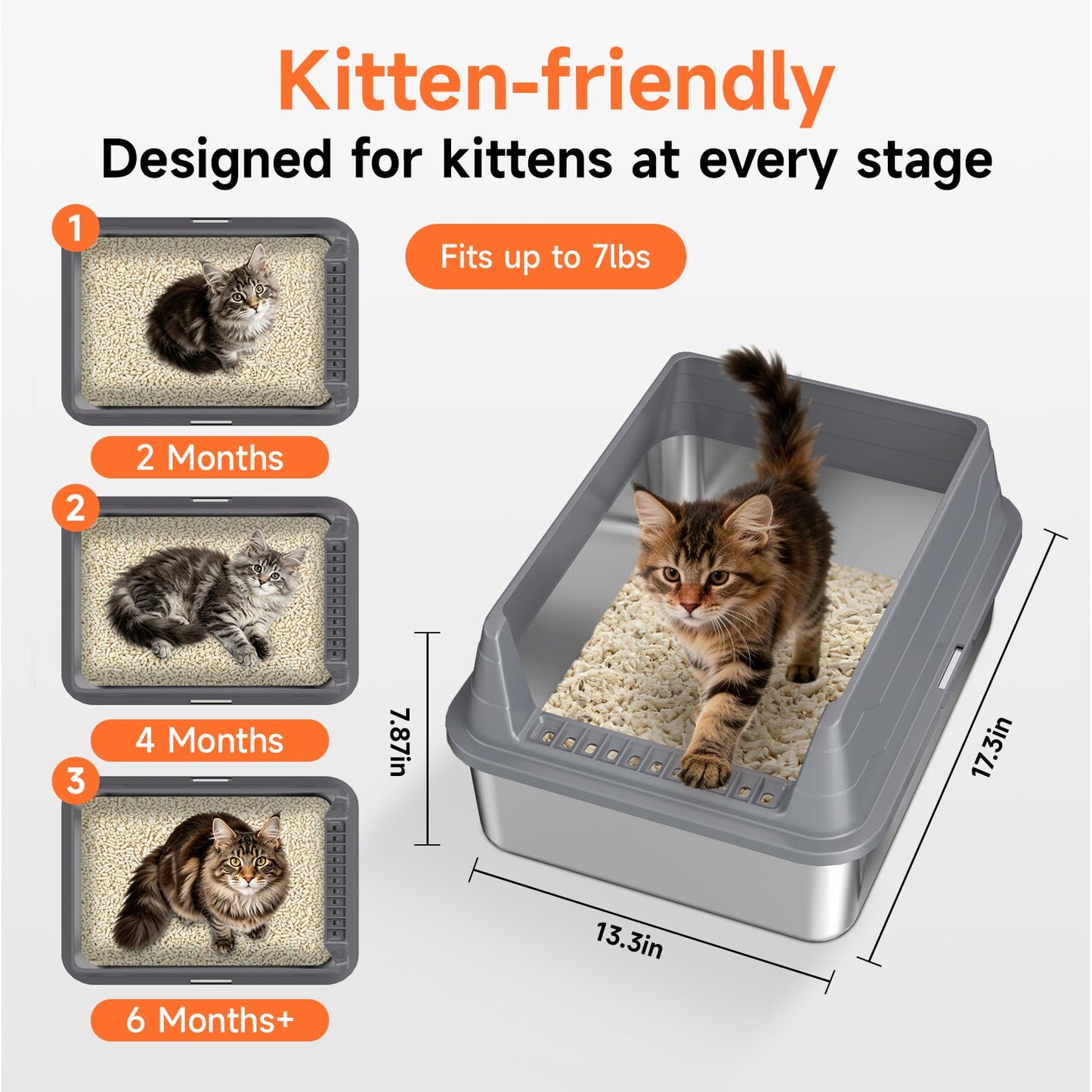Stainless Steel Cat Litter Box, Odor Free Metal Litter Box with High Sides Lid, Open Top Low Entry Litter Pan Include Scoop Easy Cleaning Anti-Scratch Kitty Cat Box Anti-Urine Leakage, Non-Sticky