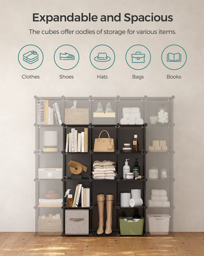 SONGMICS Cube Storage Organizer, Set of 16 Plastic Cubes, Closet Organizers and Storage, Room Organization, Bedroom Living Room, 12.2 x 48.4 x 48.4 Inches, Rustic Brown ULPC442A01