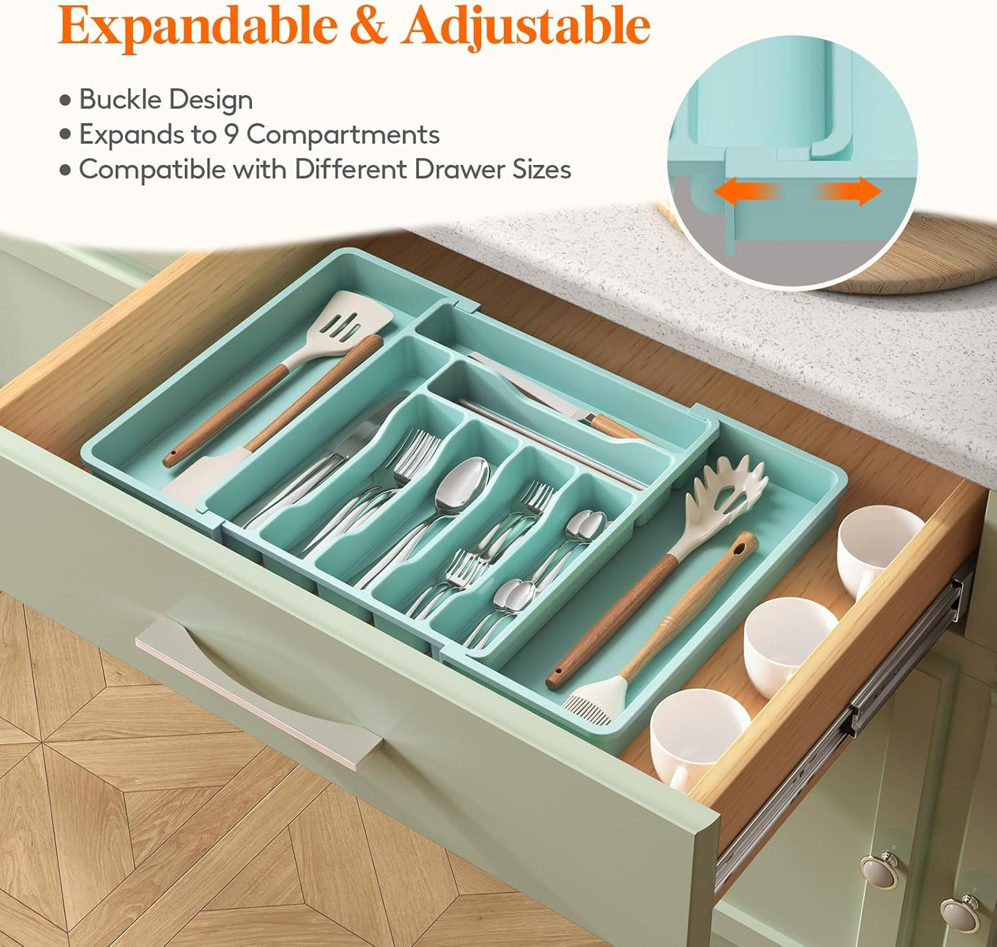 Lifewit Besteck Organizer, erweiterbarer Utensilien Organizer für die Küche, Utensilienhalter, verstellbarer Besteckkasten Schubladen Organizer für Löffel, Messer, Küchen Organizer und Aufbewahrung, Schwarz