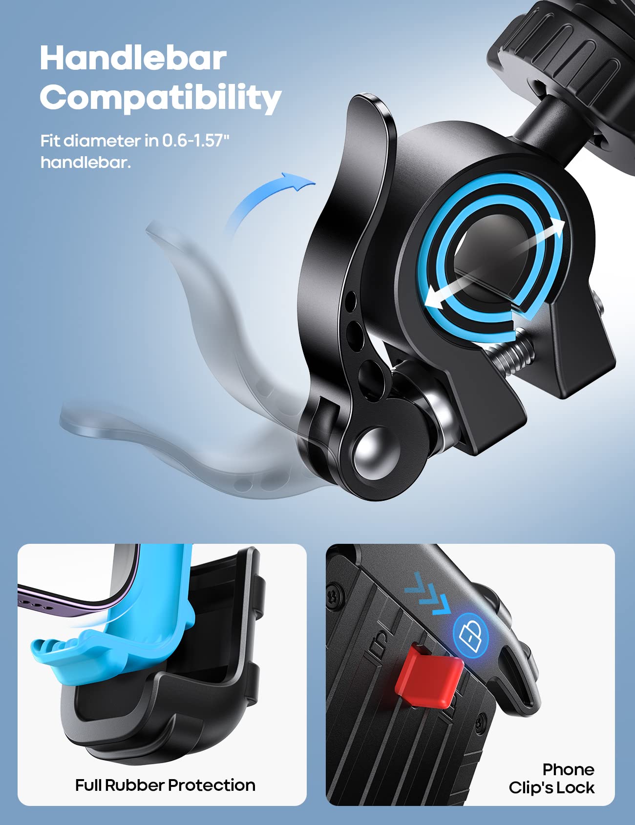 Lamicall Bike Phone Holder, Motorcycle Mount - Motorcycle Phone Holder, Handlebar Cell Phone Clamp, E-Bike Scooter Phone Clip for iPhone 17 Air Pro Max, 16 15 Plus, S20, 4.7 to 6.8" Smartphones