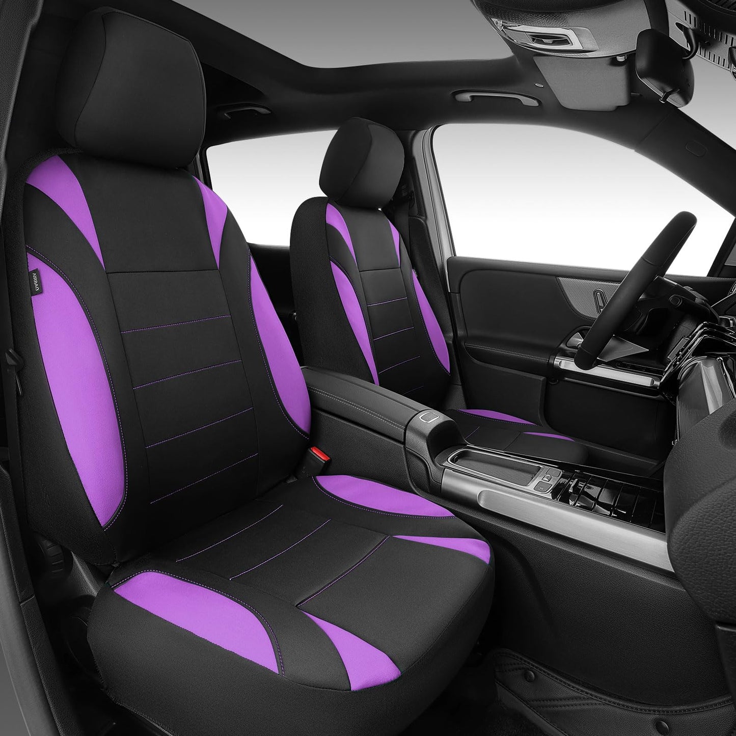 CAR Pass Neoprene Waterproof Two Front Car Seat Covers Set- Universal Fit for Vehicles, Airbag Compatiable(Black)