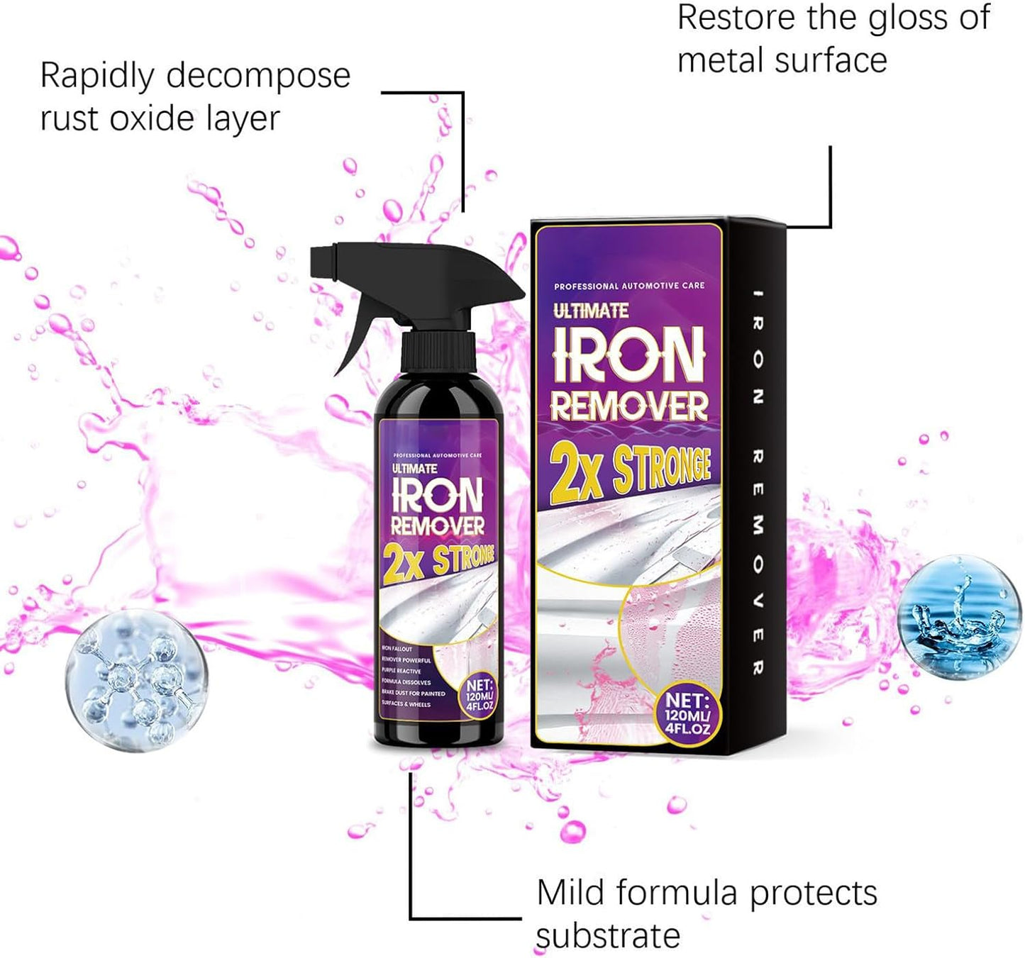 Iron Remover Car Detailing,Powerful Rust Stain Remover - Protective Metal Cleaner, 120ml Long-Lasting Automotive Detailing Products for Wheel