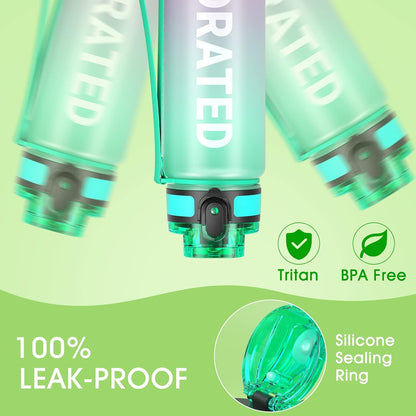 Sahara Sailor Trinkflasche, 950ml Motivations-Sportflasche mit Zeitmarkierung – Trinkzeiten – Tritan, BPA-frei, weite Öffnung auslaufsicher, Fast-Flow-Technologie mit Reinigungsbürste (1 Flasche)