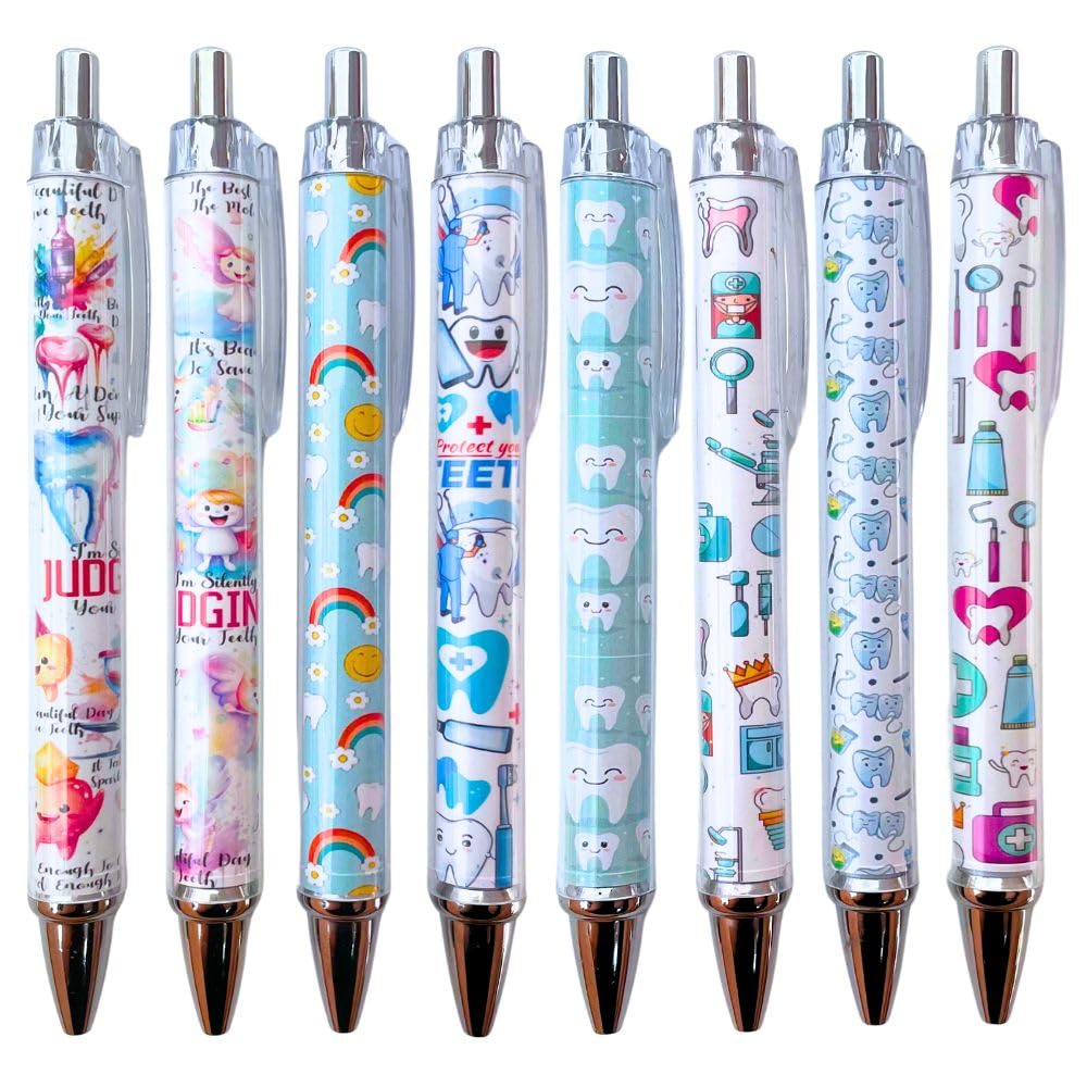 YJ PREMIUMS Dental Wrap Pens 8PC - Teeth-Themed Office Supplies, Black Tooth Pattern Pens for Employee Appreciation Gifts, Dental Assistant Gifts, Perfect for Dental Assistant Appreciation Week