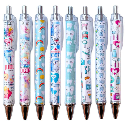 YJ PREMIUMS Dental Wrap Pens 8PC - Teeth-Themed Office Supplies, Black Tooth Pattern Pens for Employee Appreciation Gifts, Dental Assistant Gifts, Perfect for Dental Assistant Appreciation Week