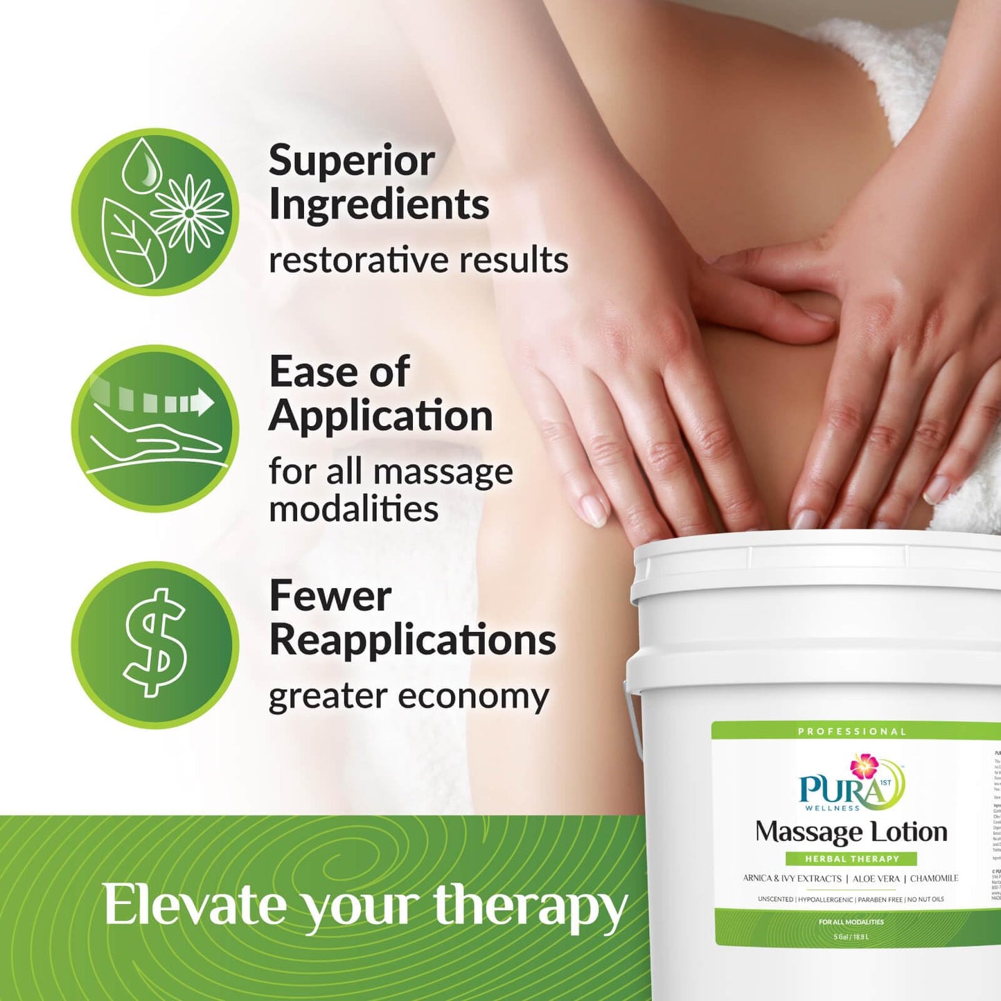 Herbal Therapy 1 Gallon Massage Lotion, Aloe Vera, Professional, Massage Therapy, Deep Tissue, Unscented, Hypoallergenic, Natural Ingredients, Skin Hydrating, Moisturizing, Muscle Relief