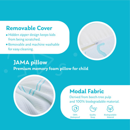 MLILY Kids Pillow for Sleeping, Adjustable Kids Memory Foam Pillow for Bed Set, Breathable and Cooling Pillows for Kids Boy Girl, CertiPUR-US Certified, 12x20 Inch, Blue