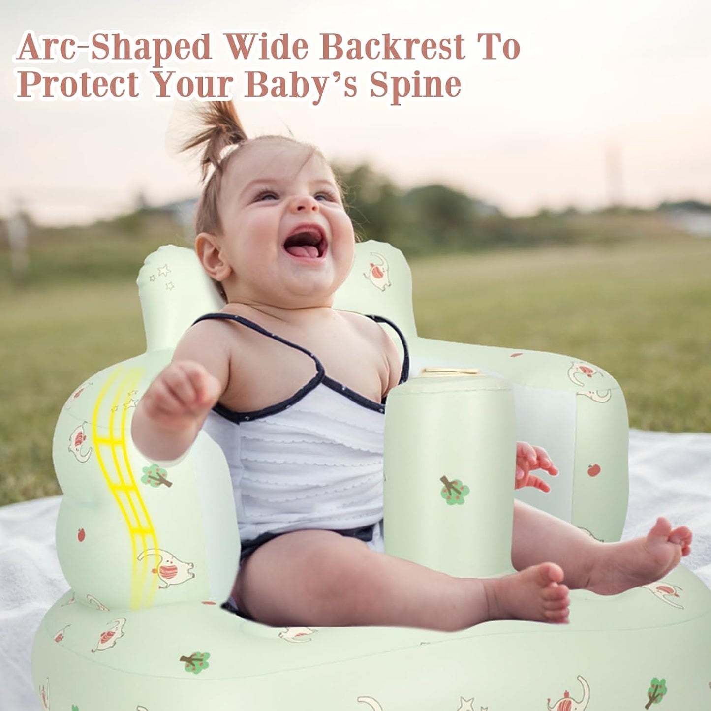 Aufblasbarer Babysitz, aufblasbarer Babystuhl für Babys ab 3 Monaten, aufblasbarer Sommerstuhl mit integrierter Luftpumpe, Baby-Bodensitz zum Sitzenlernen, Spielen, Campen, Orange