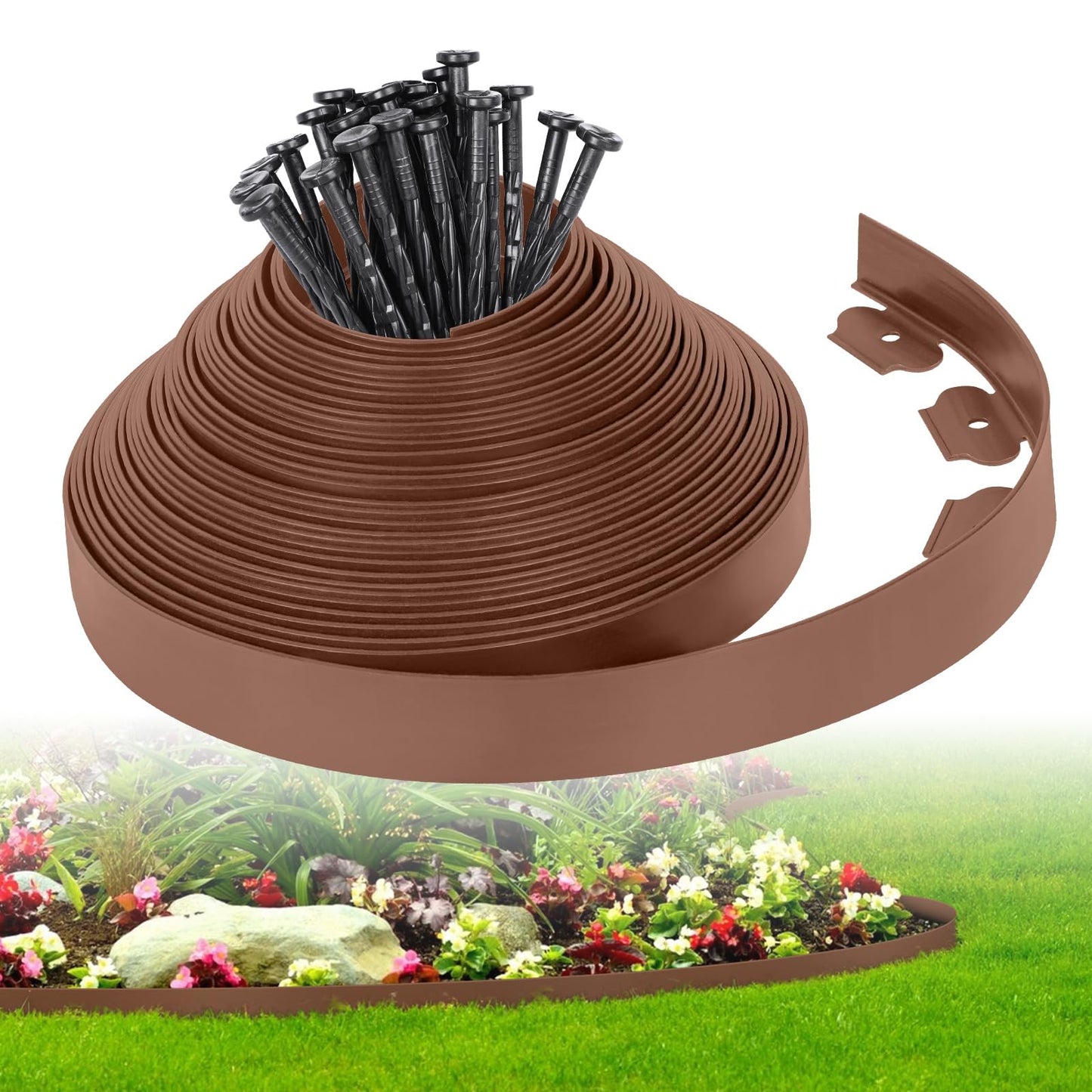 2-Inch x 100 FT Landscape Edging Border with 150 Stakes, Plastic Edging for Landscaping Garden Edging Border, Flexible Landscaping Edging for Garden Flower Beds Yard Lawn Pathway Paver (Black)