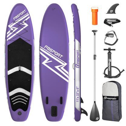 FBSPORT 11' Premium Stand Up Paddle Board, Yoga Board with SUP Accessories & Carry Bag | Wide Stance, Surf Control, Non-Slip Deck, Leash, Paddle and Pump for Youth & Adult