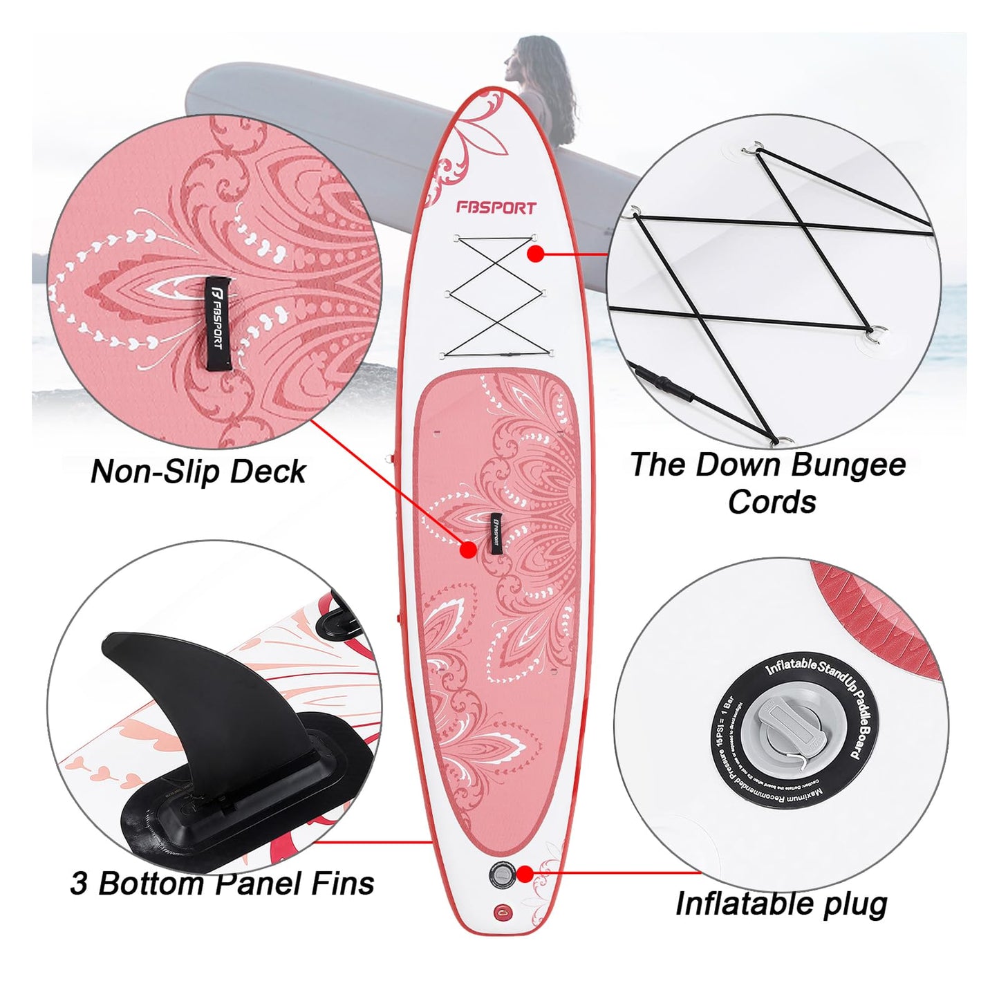 FBSPORT 11' Premium Stand Up Paddle Board, Yoga Board with SUP Accessories & Carry Bag | Wide Stance, Surf Control, Non-Slip Deck, Leash, Paddle and Pump for Youth & Adult