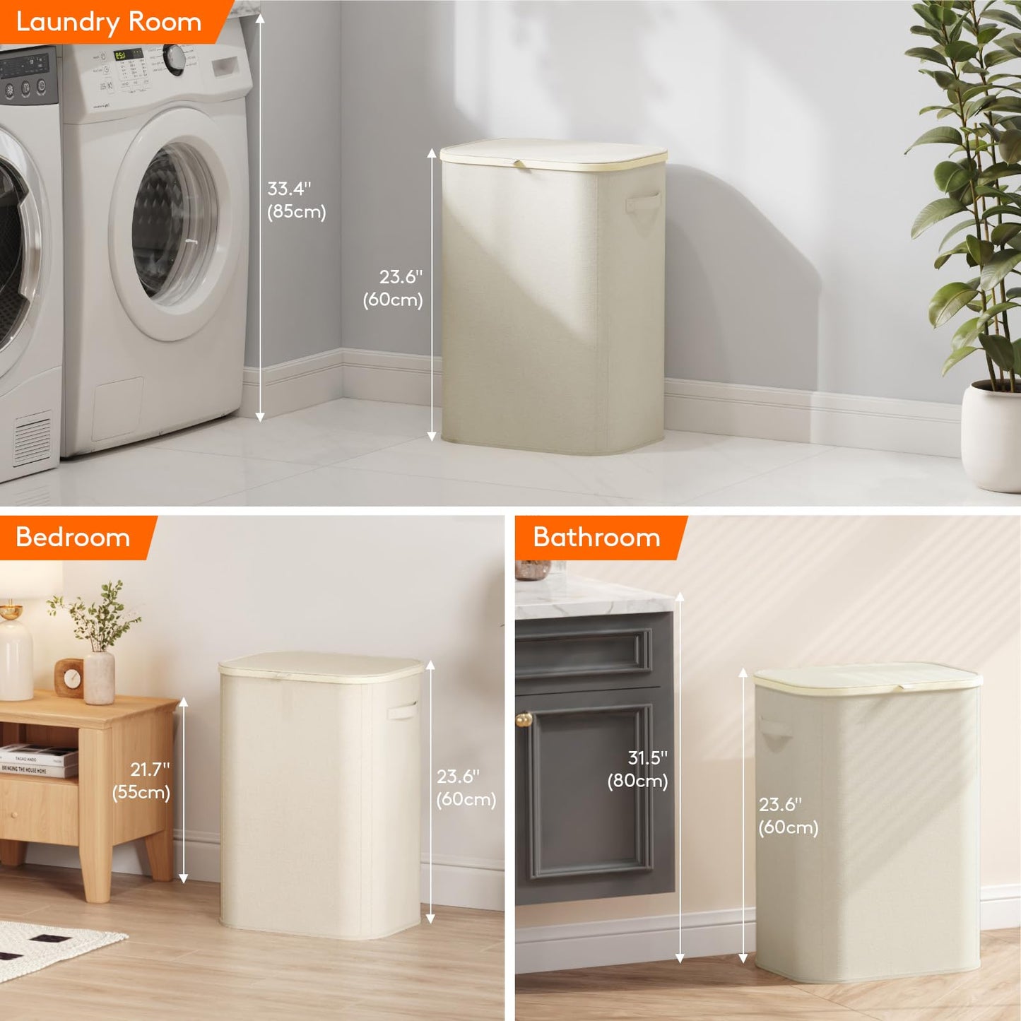 Lifewit 105L Large Laundry Basket with Lid, Laundry Hamper with Plastic Handles and Removable Bag, Foldable Tall Dirty Clothes Hampers for Laundry for Laundry Room, Bedroom, Bathroom, Dorm, Beige