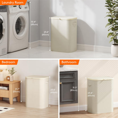 Lifewit 105L Large Laundry Basket with Lid, Laundry Hamper with Plastic Handles and Removable Bag, Foldable Tall Dirty Clothes Hampers for Laundry for Laundry Room, Bedroom, Bathroom, Dorm, Beige
