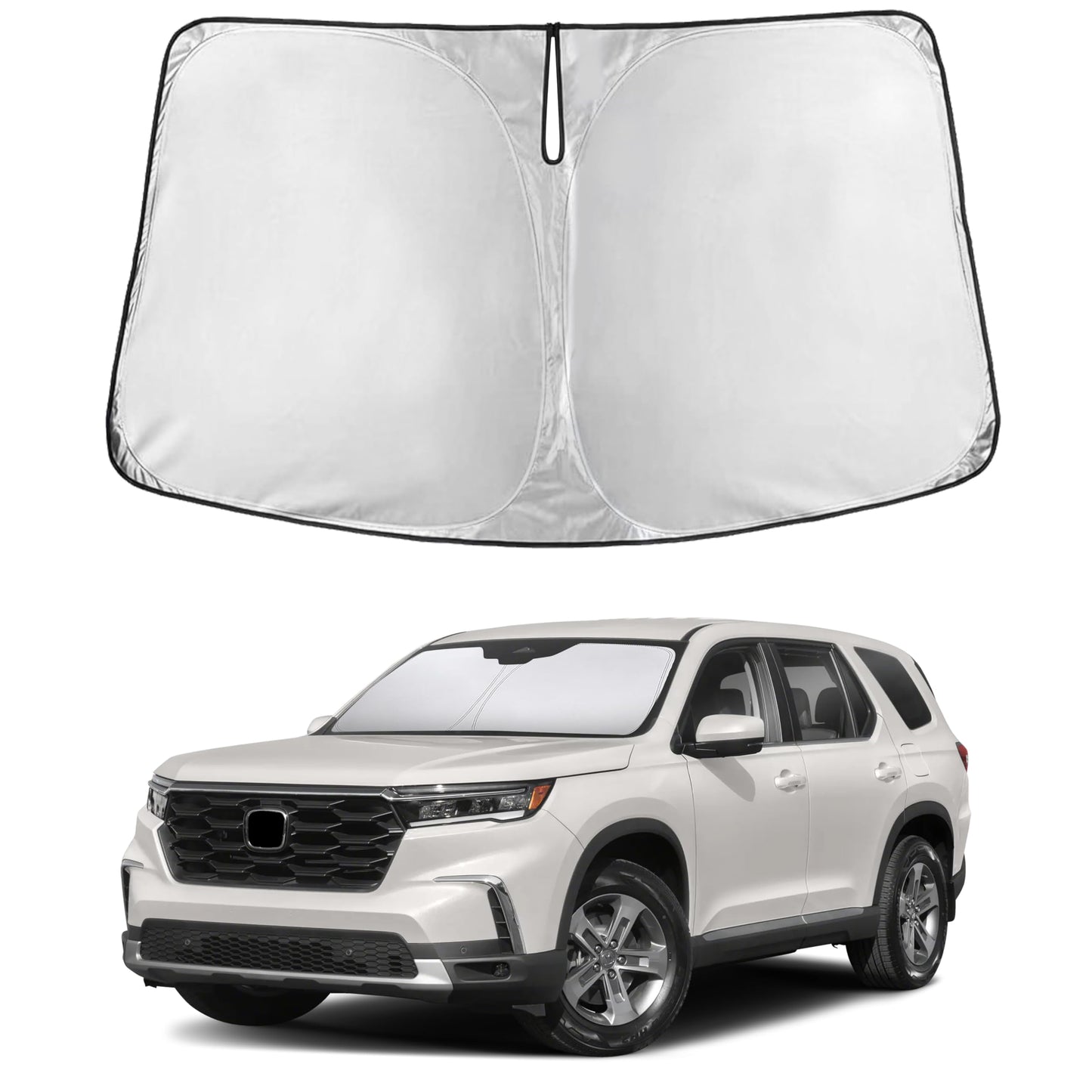 EcoNour Car Windshield Sunshade | Blocks 99% Heat & Keeps Interior Cool | Universal Fits Cars, SUVs, Trucks | Automotive Sun Screen, Visor & Car Accessories for Summer | Medium (64x32 Inches)