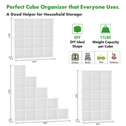 C&AHOME Cube Storage Organizer, 16-Cube Shelves Units, Plastic Storage Cubes, DIY Closet Organizer, Modular Closet Storage Shelves Ideal for Home, Bedroom, 48.4" L × 12.4" W × 48.4" H Black SUM3016H