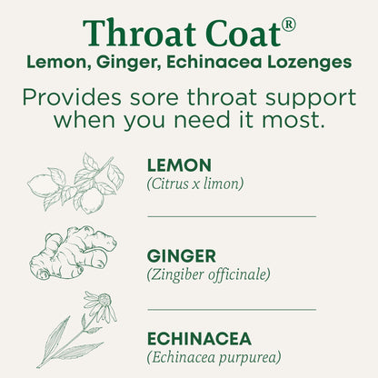 Traditional Medicinals Organic, Throat Coat Lozenges, Lemon Ginger Echinacea - Herbal Cough Drops, Helps Soothe Sore Throat - Non-GMO, Stimulant-Free - 16 Count (Pack of 12)