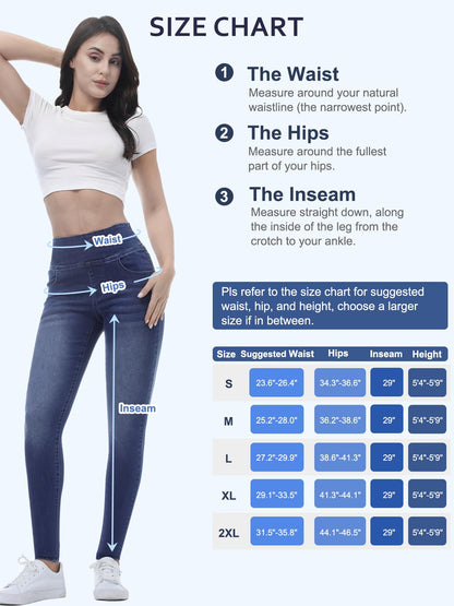 Chasehot Pull-On Skinny Jeans für Damen, dehnbare High-Waist Leggings, trendige Bauchkontrolle, Denim-Jeggings mit Taschen, Dark Wash-L