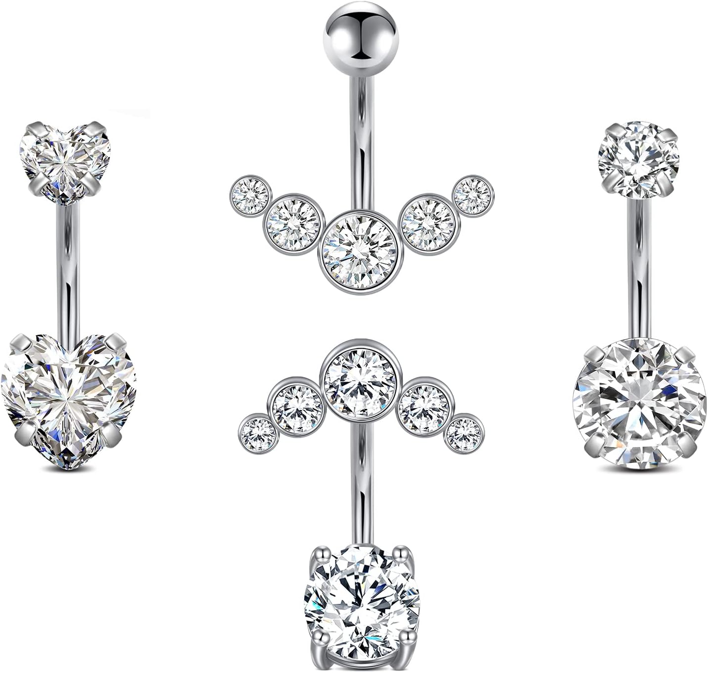 MODRSA Bauchnabelringe Chirurgenstahl Bauchnabelpiercing für Frauen Bauchnabelschmuck Silber Bauchnabelring Diamant