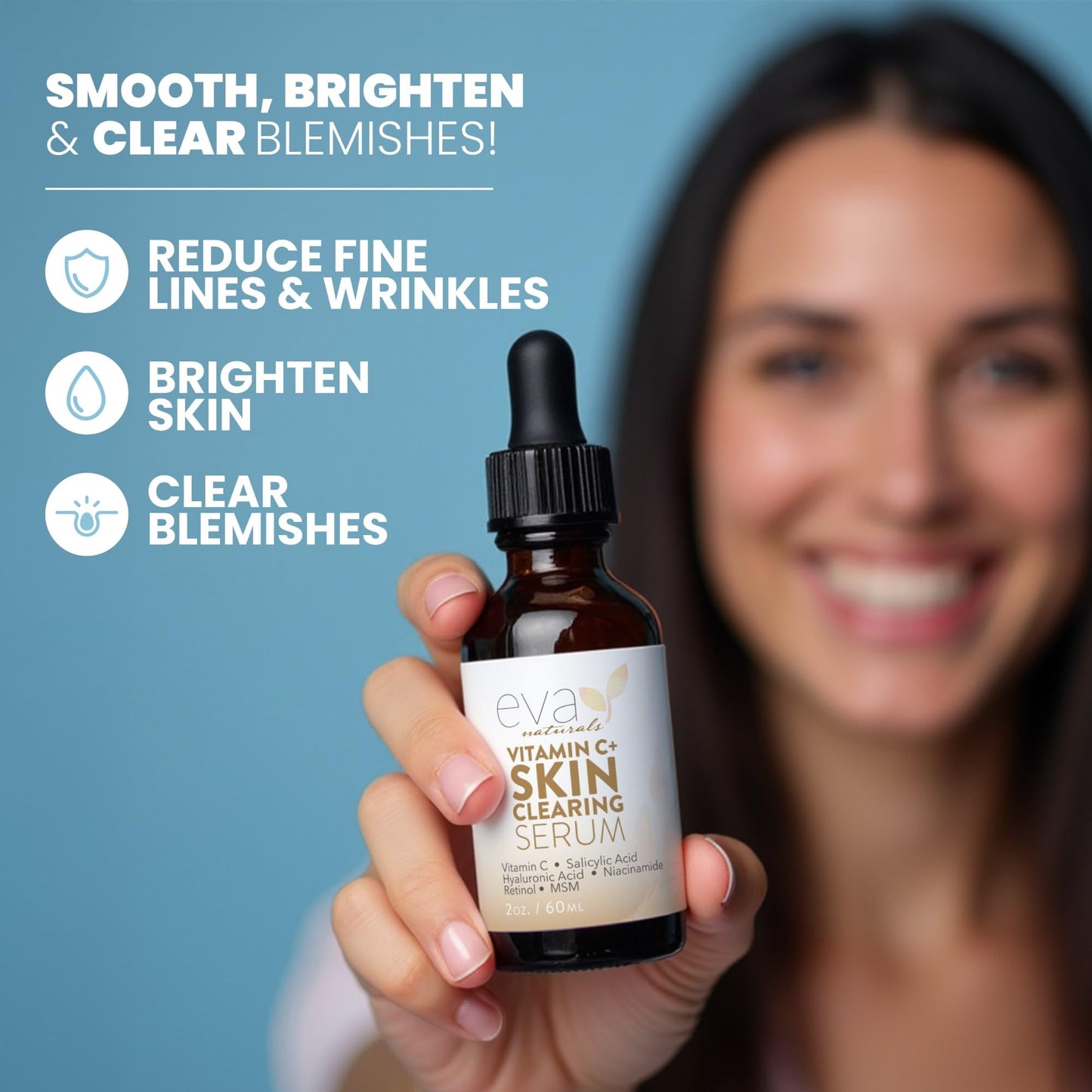 Eva Naturals Vitamin C Serum für das Gesicht – Anti-Aging Dark Spot Remover mit Retinol, Hyaluronsäure, Niacinamid & Salicylsäure – Gesichtsserum für Frauen für klare, glatte, strahlende Haut