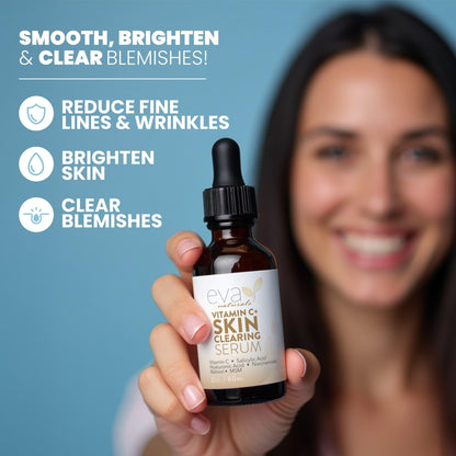 Eva Naturals Vitamin C Serum für das Gesicht – Anti-Aging Dark Spot Remover mit Retinol, Hyaluronsäure, Niacinamid & Salicylsäure – Gesichtsserum für Frauen für klare, glatte, strahlende Haut