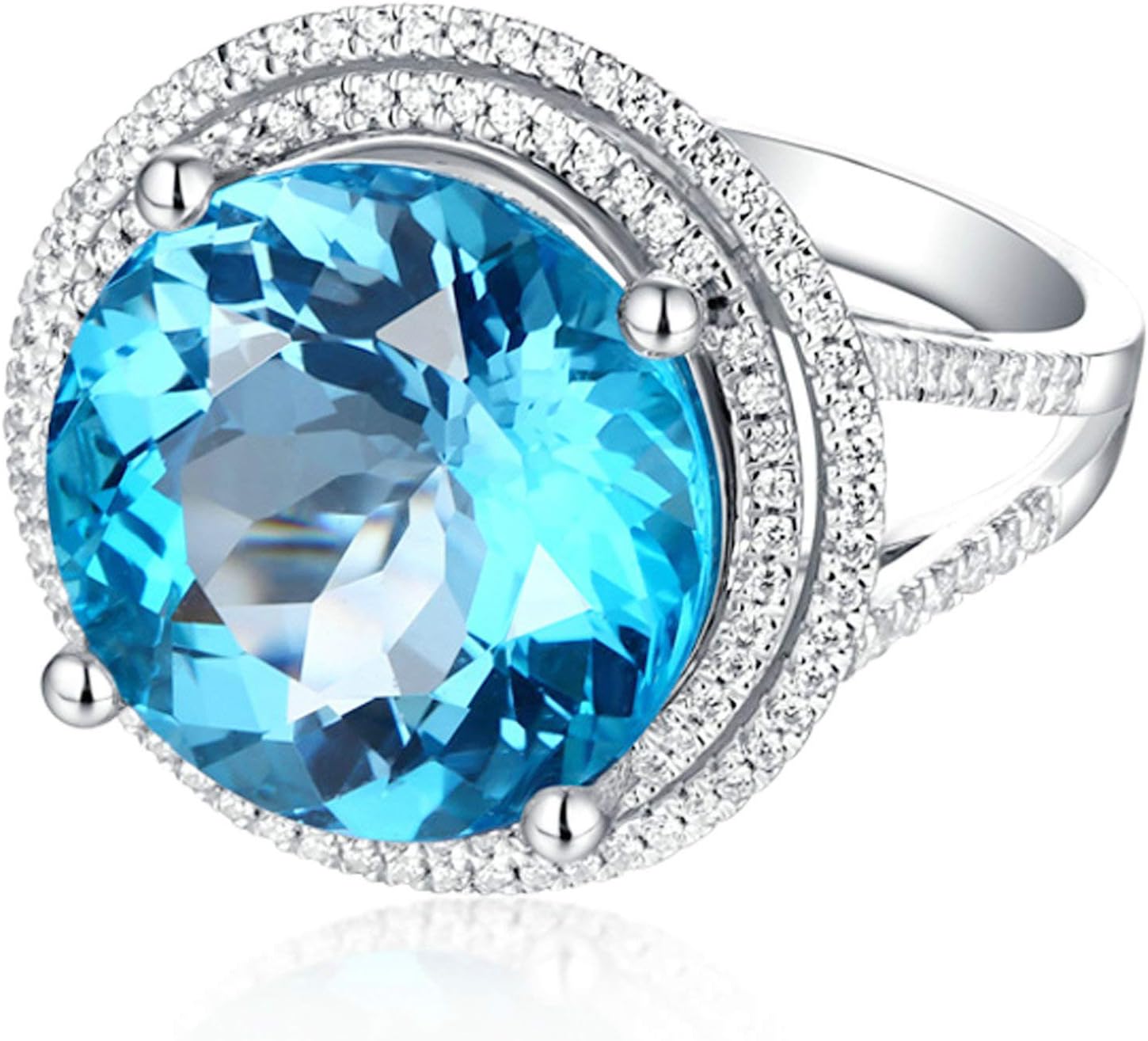 Aienid 18Ct White Gold Wedding Rings for Women Round Brilliant 12Ct Big Blue Topaz Wedding Rings for Women