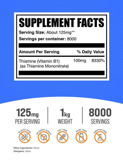 BulkSupplements.com Thiamine Mononitrate Powder - Vitamin B1 Powder, Thiamine B1 Supplement - B1 Vitamins, Gluten Free, 125mg per Serving, 5kg (11 lbs) (Pack of 5)