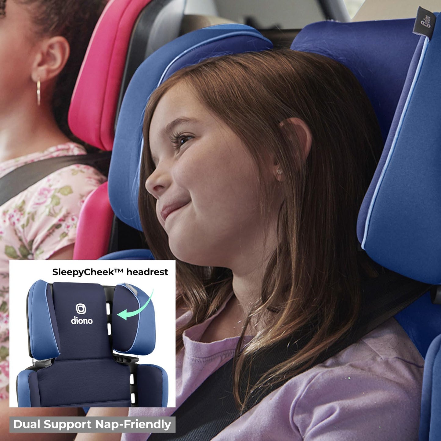 Diono Connect3 RXT 2-in-1 High Back Booster, Slim Fit 3-Across in Many Mid-Sized Sedans and SUVs, for Children from 40-120 lbs., Lightweight with Latch, Black Storm