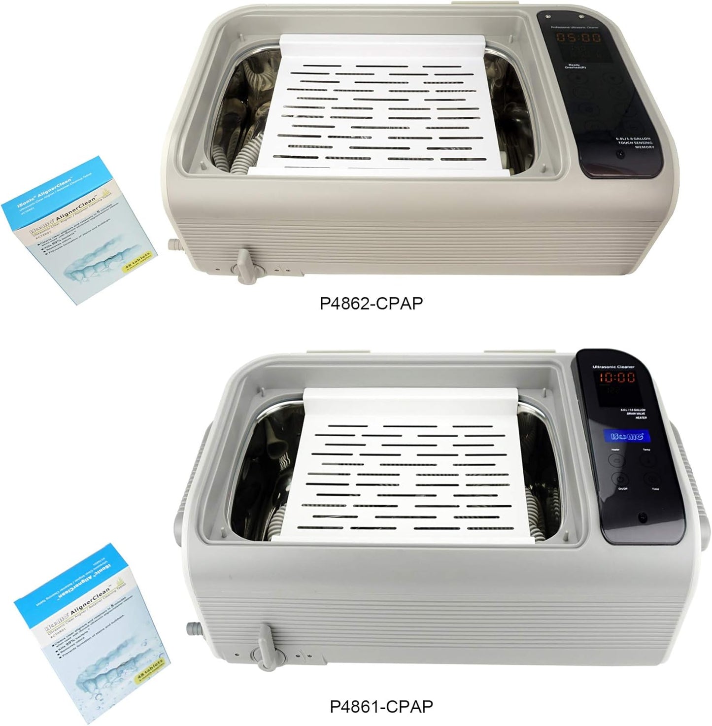 iSonic Ultrasonic CPAP Deep Cleaner P4862-CPAP or P4861-CPAP (Large), 1.6Gal/6L, 110V for North America, with SS. Weight Bracket, Cleaning Tablet, Beige, 1.6 Gallon