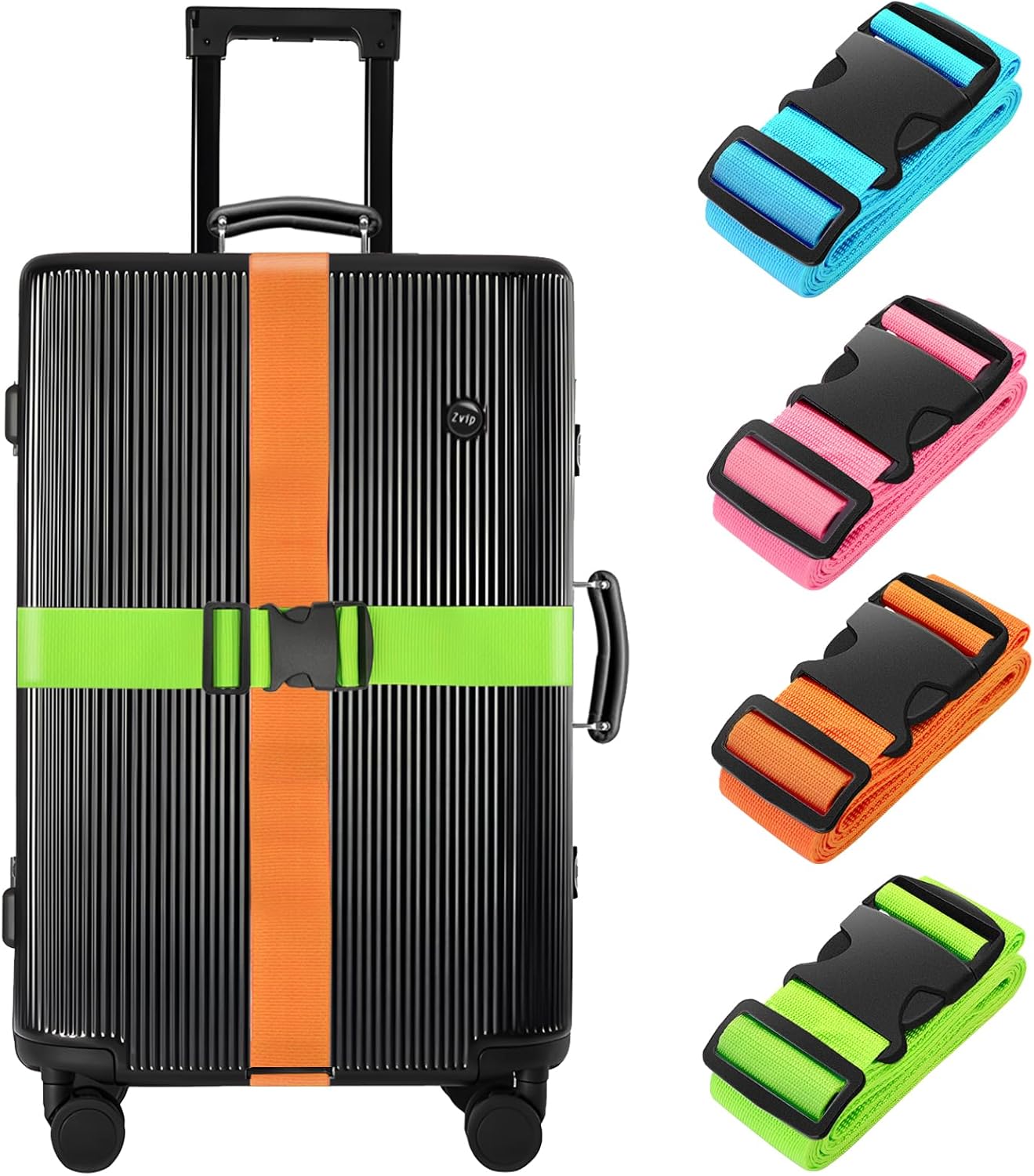 BILIONE 4-Pack Luggage Straps | 79" Long Belts Keep Suitcase Secure While Traveling, TSA Approved Add a Bag Premium Accessory for Travel Bag Closure (Blue+Orange+Green+Pink)
