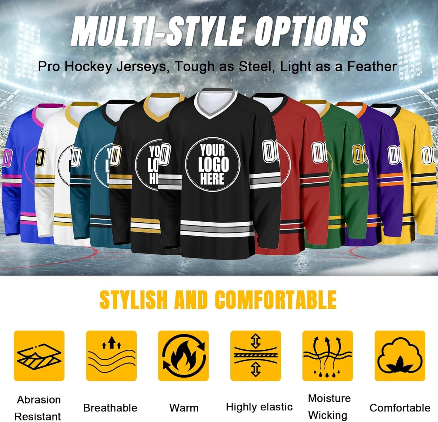 Individuelles Hockeytrikot für Herren/Damen/Kinder/Jugendliche, personalisierbar mit Name/Nummer/Logo, Übergröße Hockey-Shirt