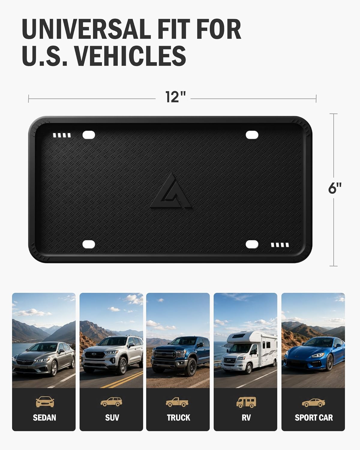 Aujen Silicone License Plate Frames Black, 2 Pack Car License Plate Frame, Universal US Black License Plate Holders Brackets Rust-Proof, Weather & Rattle-Proof, Car Accessories