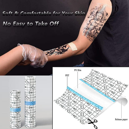 Tattoo-Nachsorgeverband – Wasserdichtes Pflaster zum Hautschutz – „Zweite Haut“ Verband zur Wundheilung – Transparente Tattoo-Folie – Sterile und sichere Klarsicht-Verbandsrolle für Tattoo-Zubehör
