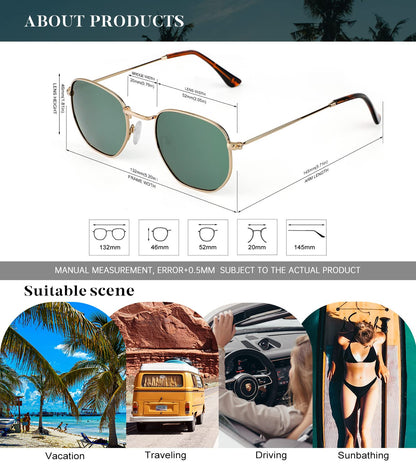 KALIYADI Sonnenbrillen für Damen und Herren Polarisiert Hexagon Damensonnenbrillen Trendy Metallrahmen UV-Schutz (Gold Rahmen Grau Linse)