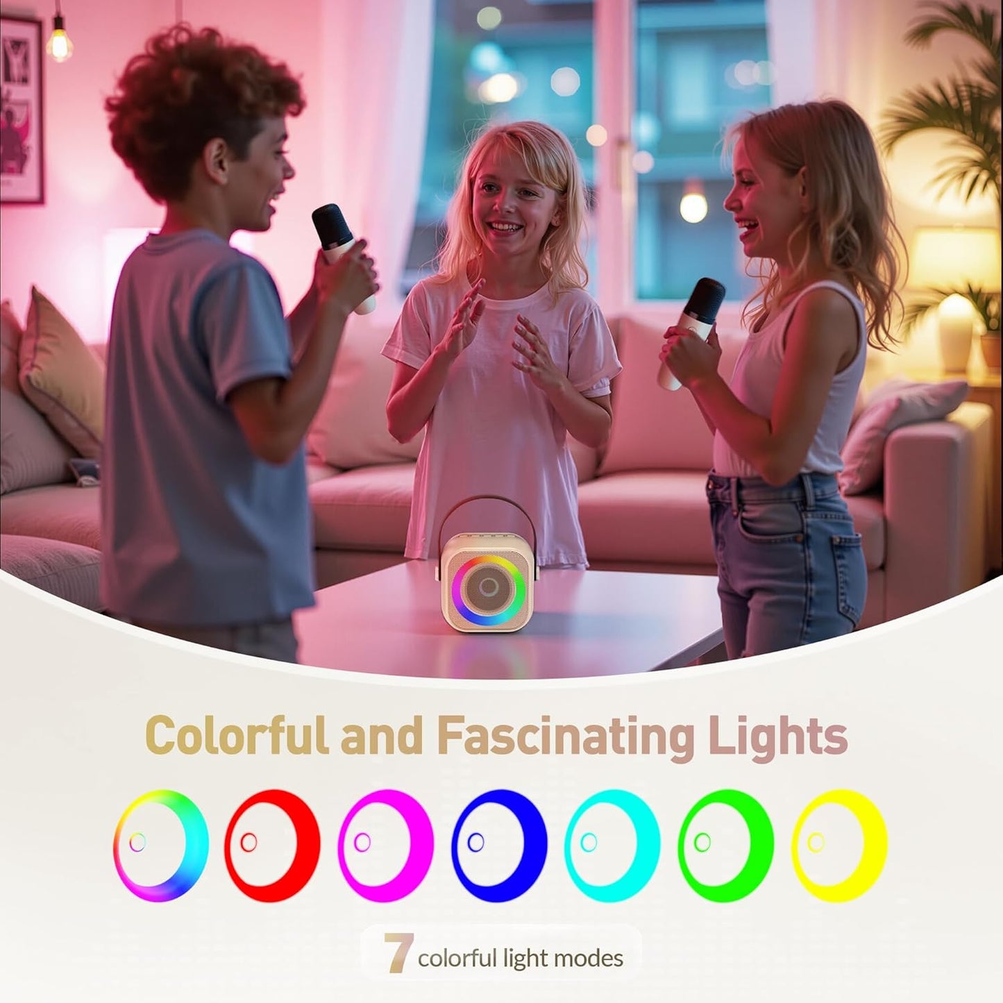 Mini Karaoke Machine for Kids Adults, Portable Bluetooth Speaker with 2 Wireless Microphone, Birthday Gifts for Girls Boys Ages 4, 5, 6, 7, 8, 9, 10, 12+ Years Old (Pinkcolor)