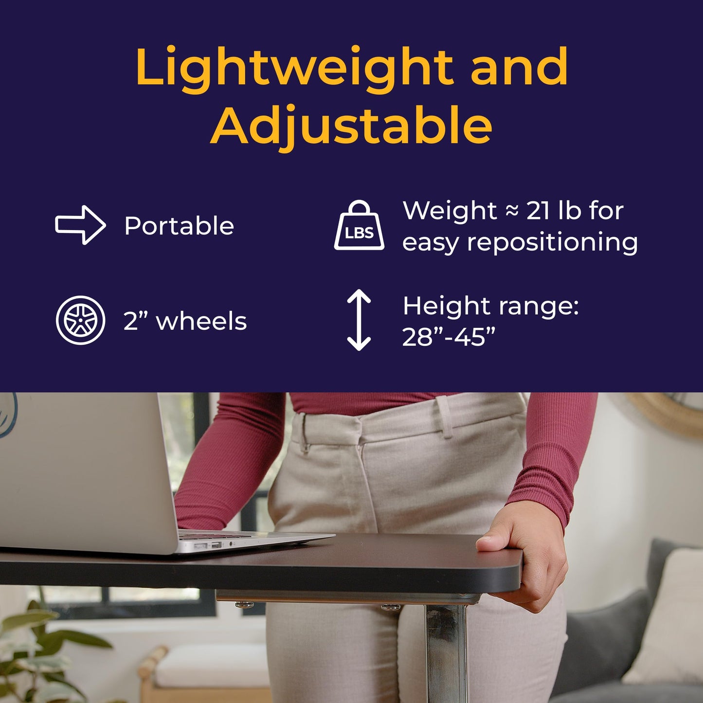 Drive Medical Overbed Table with Wheels - Secure Height Adjustment for Comfort - Non Tilt Surface - Smooth Rolling Design - Home & Hospital Use - Woodgrain Laminate Top - Silver Vein