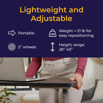 Drive Medical Overbed Table with Wheels - Secure Height Adjustment for Comfort - Non Tilt Surface - Smooth Rolling Design - Home & Hospital Use - Woodgrain Laminate Top - Silver Vein