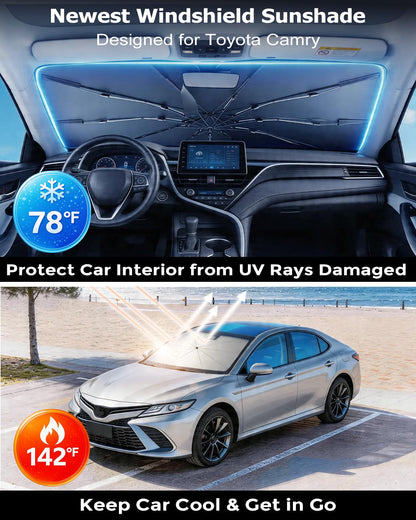 DMJN Umbrella Windshield Sun Shade for Jeep Grand Cherokee (2011-2026), Car Sunshade for Front Windshield [Nano Ice-Crystal Coatings] UPF50+ Heat & UV Block, Protect Interior & Keep Cooler