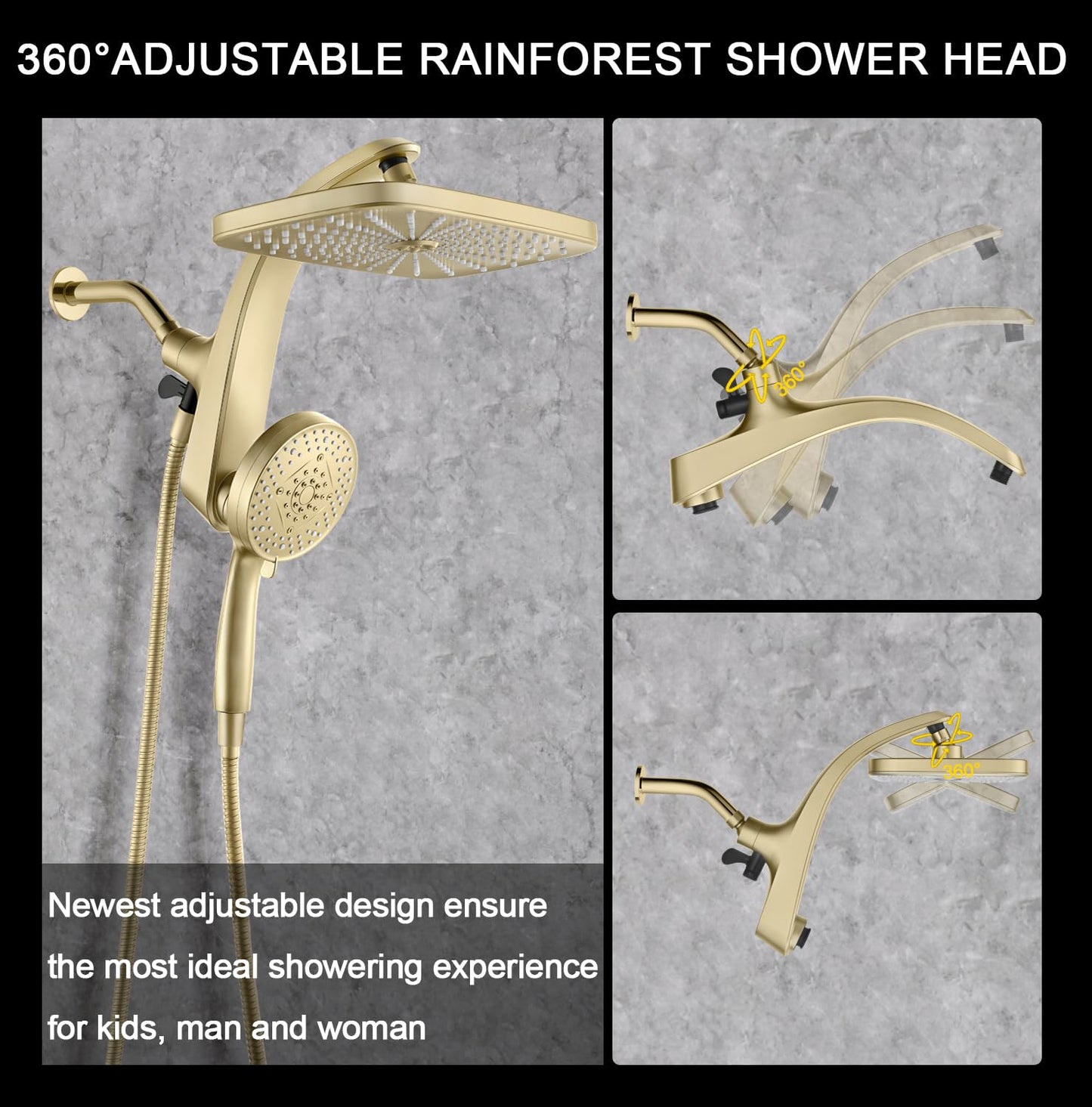BOZYBO Rain Shower Head with Handheld: High Pressure Shower Heads with Handheld Spray Combo, 12" Rainfall Shower Head and 9 Sprays Hand Showerheads with Magnetic Docking and Power Jets, Chrome