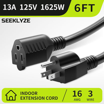 16/3 Black Extension Cord 6 FT Indoor - A Game-Changer for Your Home or Office