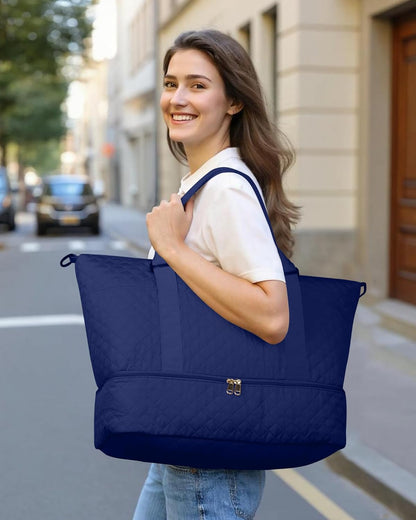 HOTOR Reisetasche - Große Weekender-Tasche für Frauen, Handgepäck mit Schuhfach, Übernachtungstasche mit Kulturtasche für Reiseutensilien und Reisezubehör, Schwarz, 34,0 x 45,0 x 20,0 cm