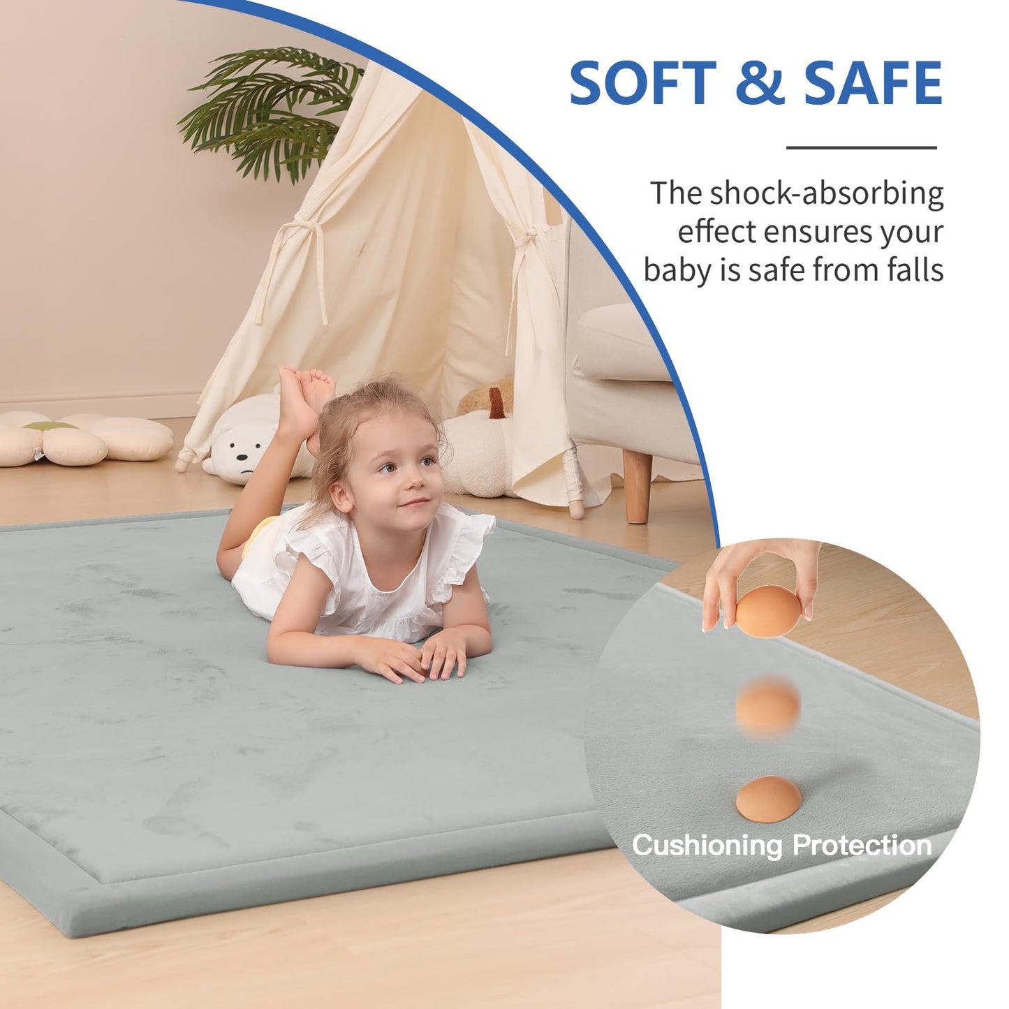 Huloo Sleep Ultra Soft Baby Spielmatte für den Boden, 3,3 cm dicke Elasti-Foam 127x127 cm Laufgittermatte für Kleinkinder, rutschfeste Rückseite, sicher zum Krabbeln und für die Bauchlage, Tatami-Stil (Dunkelgrau)