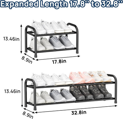 ENJOYBASICS Erweiterbare Schuhregale aus Metall für den Kleiderschrank, 3-stöckiges verstellbares Schuh-Organizer-Regal, schwarz, freistehendes Schuhregal für den Eingangsbereich