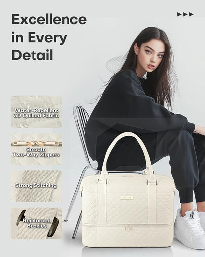 HOTOR Reisetasche - Große Weekender-Tasche für Frauen, Handgepäck mit Schuhfach, Übernachtungstasche mit Kulturtasche für Reiseutensilien und Reisezubehör, Schwarz, 34,0 x 45,0 x 20,0 cm