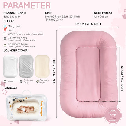 Baby Lounger & Snuggle Nest for Newborn 0-24 Months, Baby Nest Supervised Breathable Cotton for Newborn, Breathable Portable Infant Lounnger for Travel and Home, Pink (Lounger Cover Included)