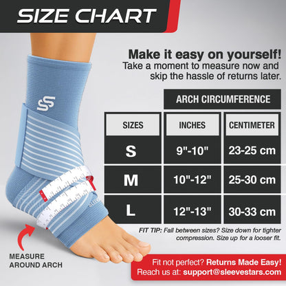 Sleeve Stars Knöchelbandage für Damen & Herren, Knöchelwickel für Verstauchungen, Kompressionsmanschette zur Linderung von Plantarfasziitis, Leicht anpassbare Unterstützung: mit abnehmbarem Gurt (Einzeln/M:25-30cm/Schwarz)
