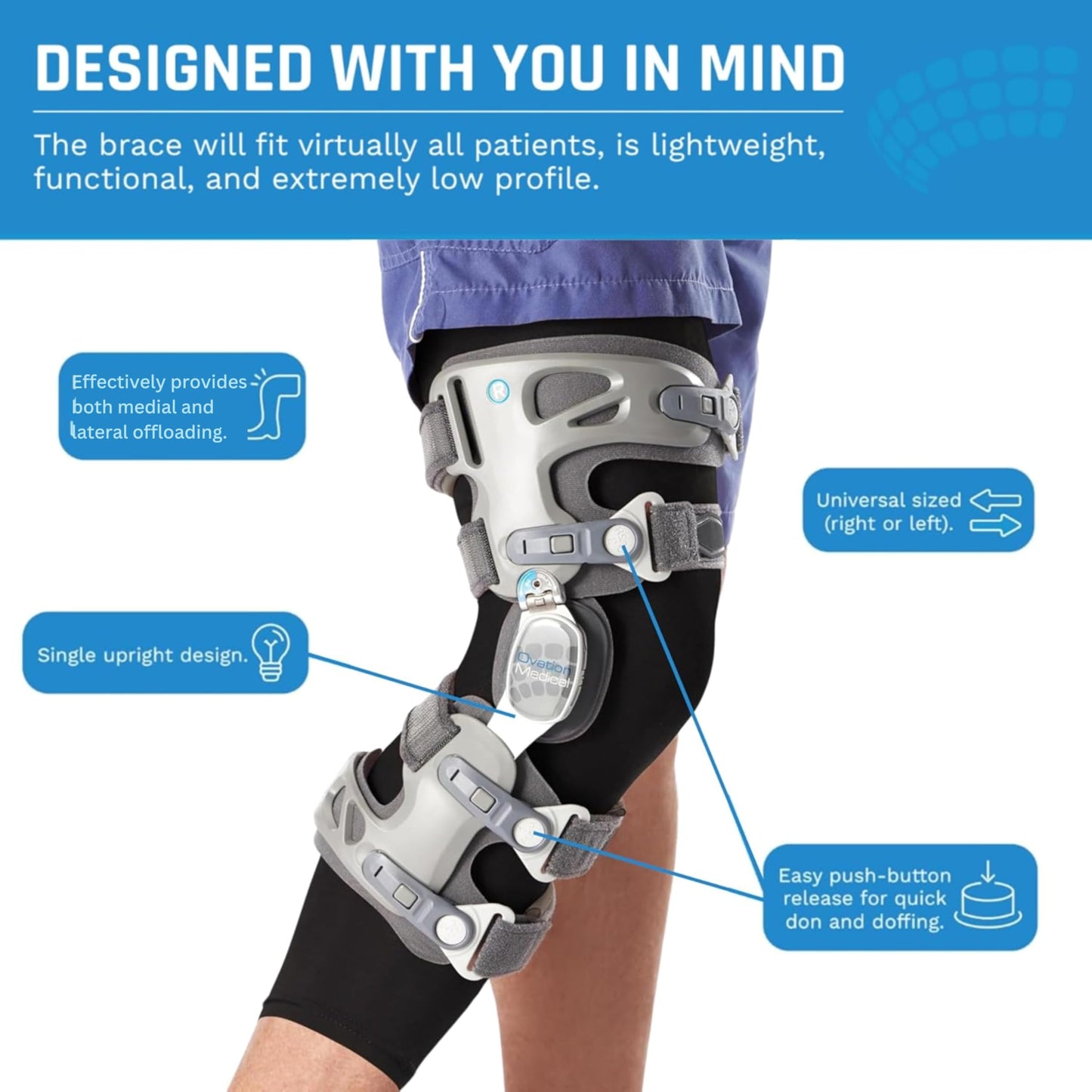 Ovation Medical Game Changer Unloader Knee Brace with Undersleeve - Lightweight OA Support for Arthritis & Pain Relief - Low Profile Design for Comfort Fit (Small/Medium, Right)