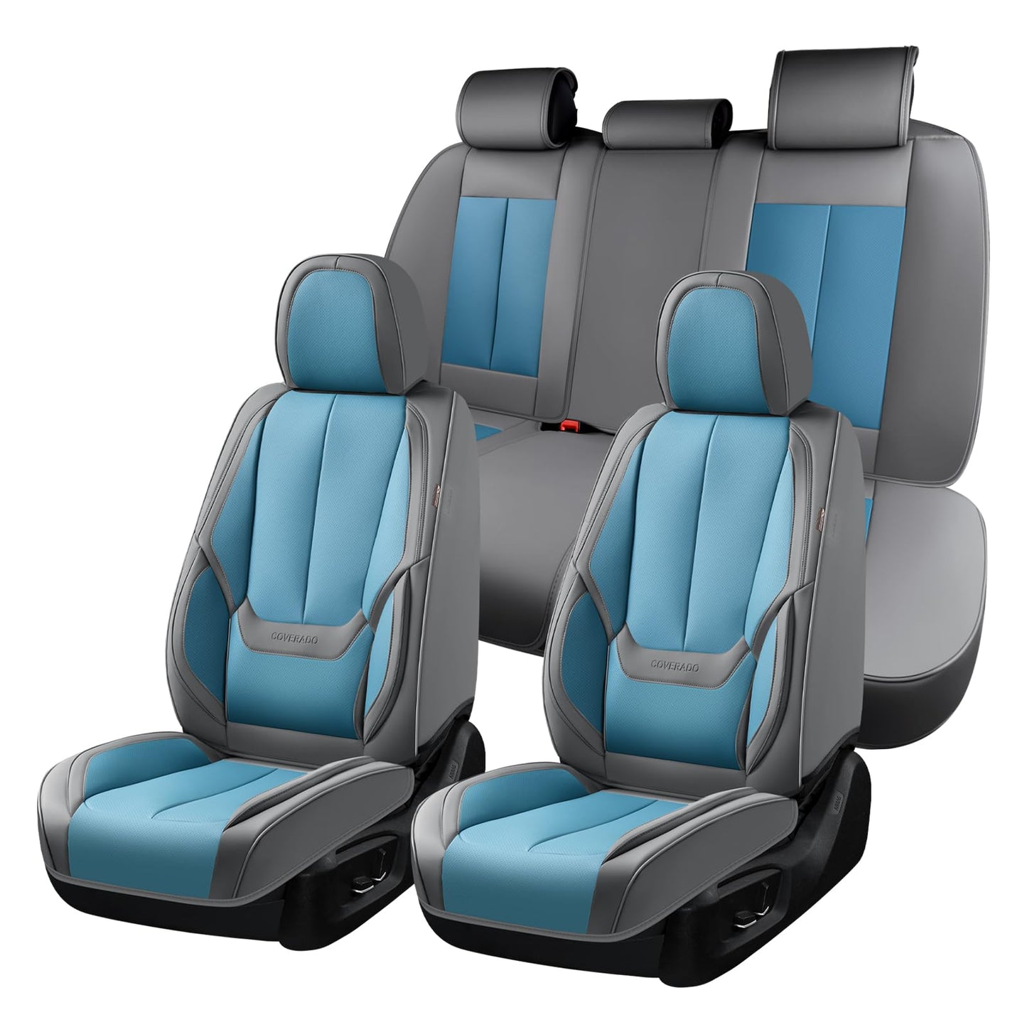 Coverado Car Seat Covers 5 Pieces, Full Set Universal Seat Covers for Cars, Waterproof Nappa Leather Auto Seat Protectors with Head Pillow, Car Interiors Fit for Most Sedans SUV Pick-up Truck, Black