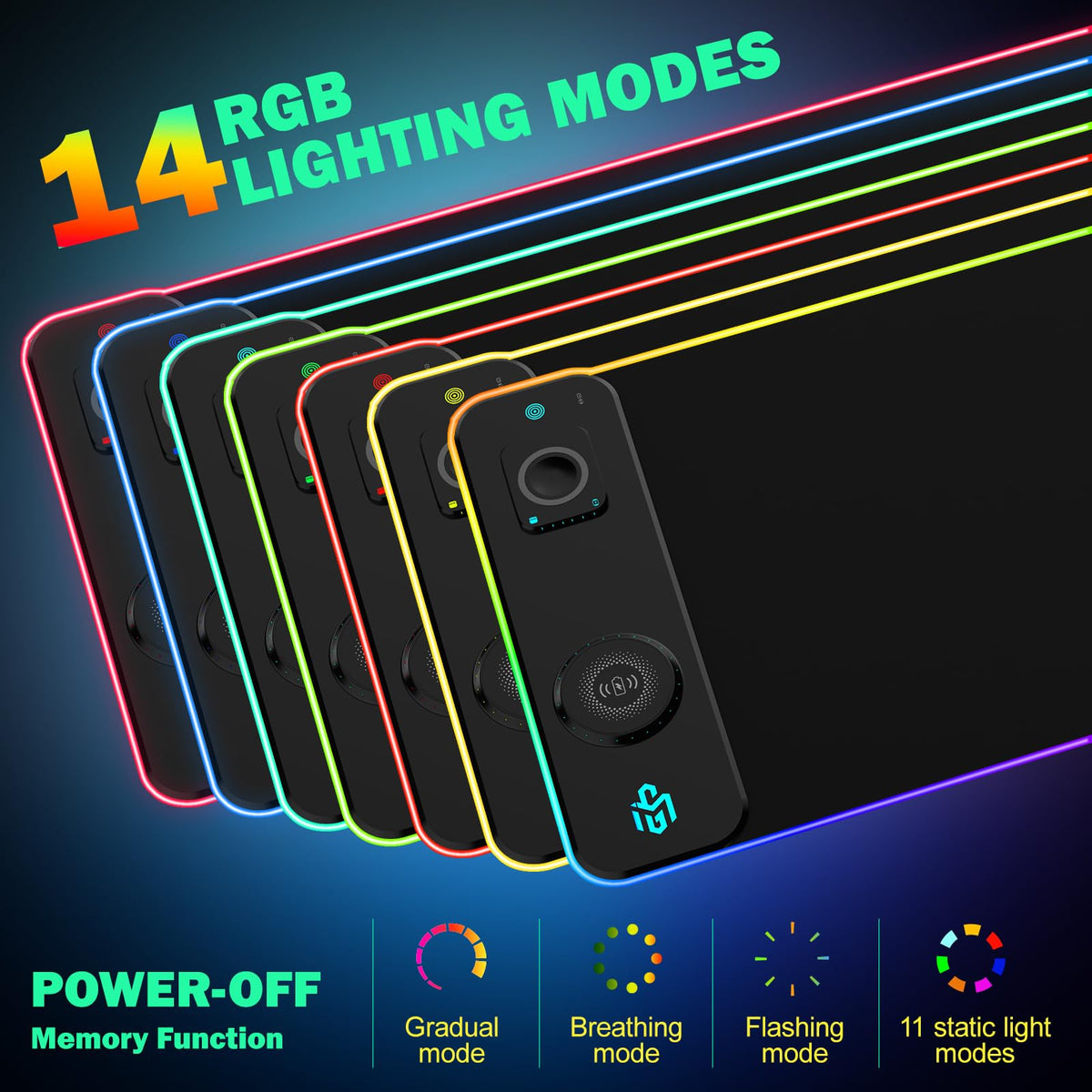 GIM Wireless Charging RGB Gaming Mouse Pad LED Desk Mat with Foldable Phone Stand