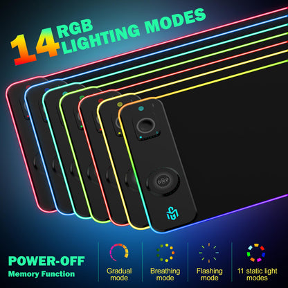 GIM Wireless Charging RGB Gaming Mouse Pad LED Desk Mat with Foldable Phone Stand